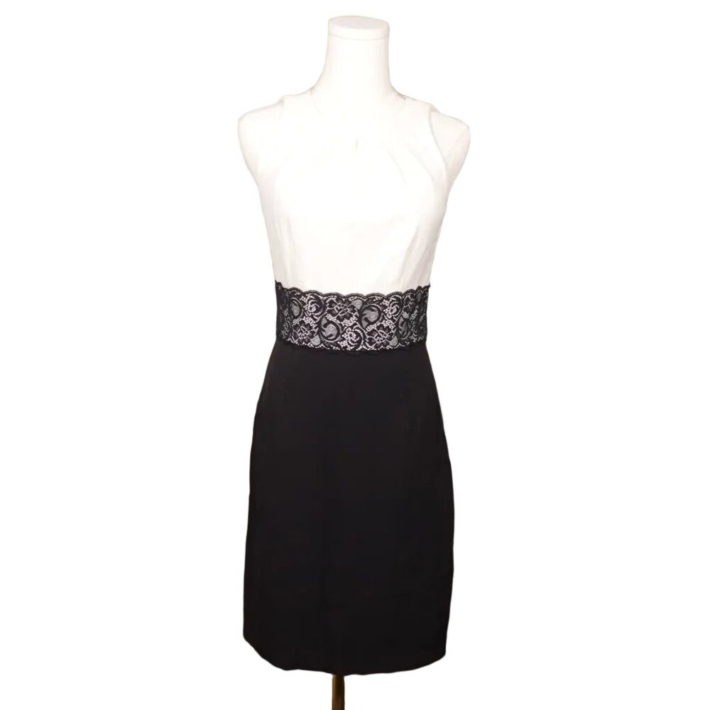 White House Black Market Black & Ecru Lace Waist Sheath Dress (0)